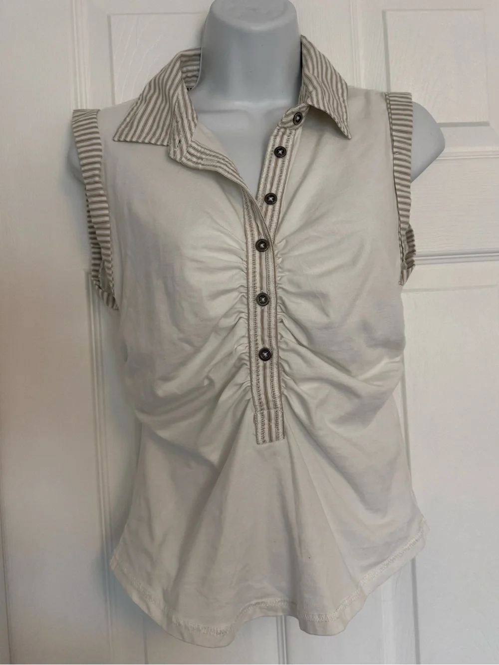 Anthropologie Pilcro Varsity Polo Tank Top Ruched Striped Sleeveless XS 280269 - Picture 9 of 14